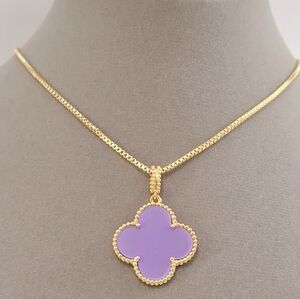 Purple Enamel Clover Pendant Necklace